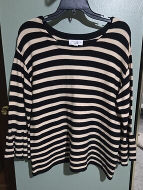 JohnPaulRichard Black and Cream Striped Scoop Neck Sweater